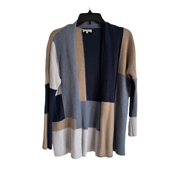 Lucky Brand Open Cardigan Sweater  Blue Tan Wool Cashmere Viscose Blend XS - Picture 1 of 12